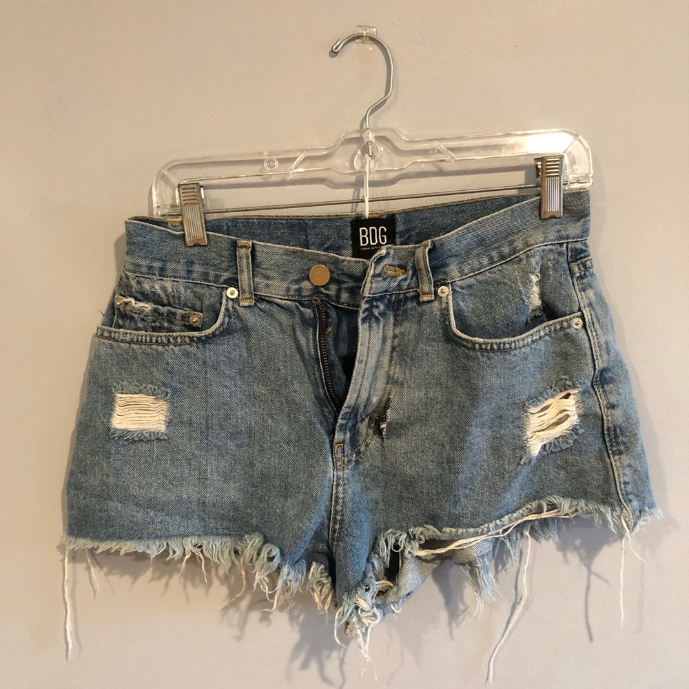 Distressed jean shorts